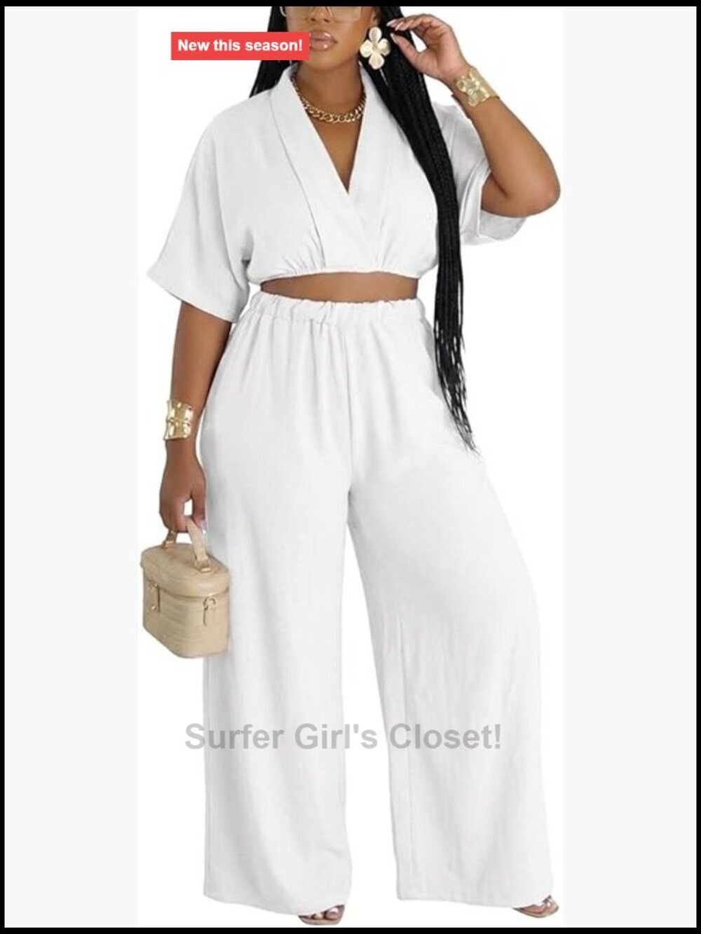 2 Piece Set Crop Top Wide Leg Pants Casual Vacation Outfit